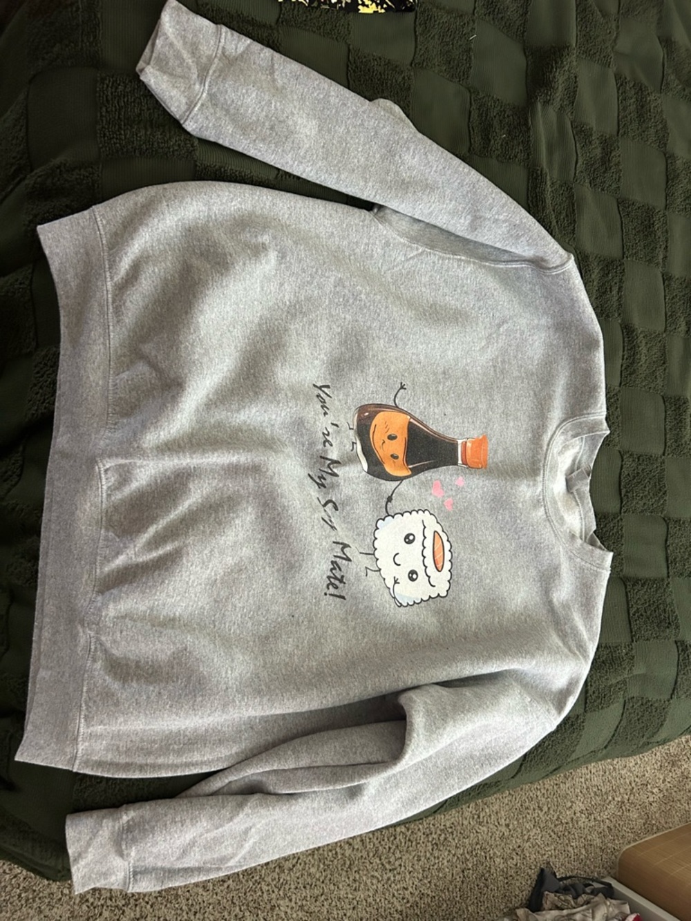 Gray Graphic Sweatshirt with Sushi Print